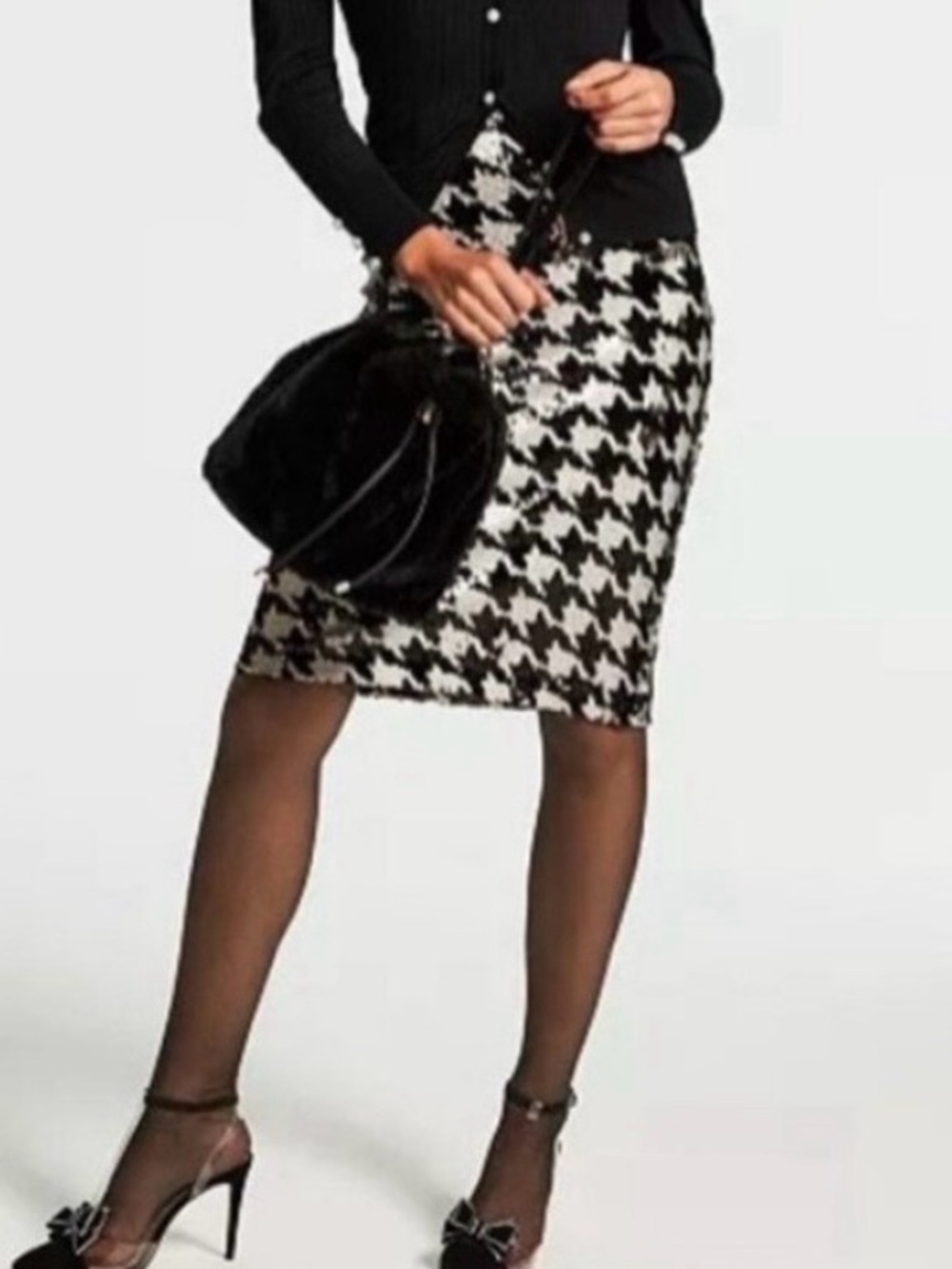 Black and White Houndstooth Sequin Fabric